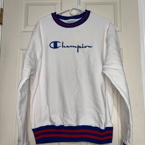 Champion White Sweater with Blue Accents